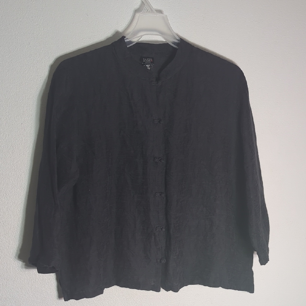 Eileen Fisher Womens Jacket‎ Linen Asian Insp Textured Quiet Luxury Plus Size 1X